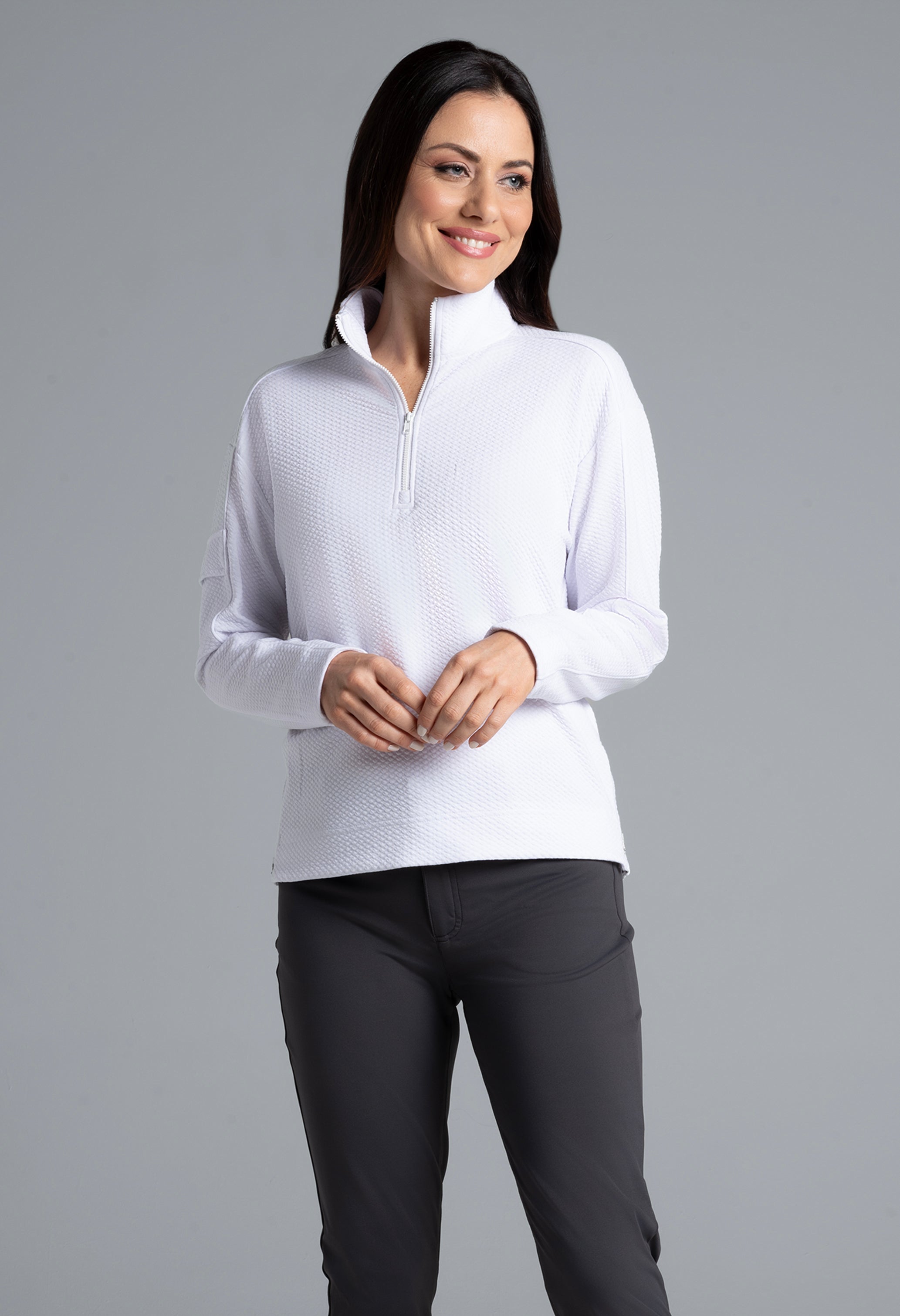 Solid Popcorn Stitch 1/4 Zip Pullover - 42000