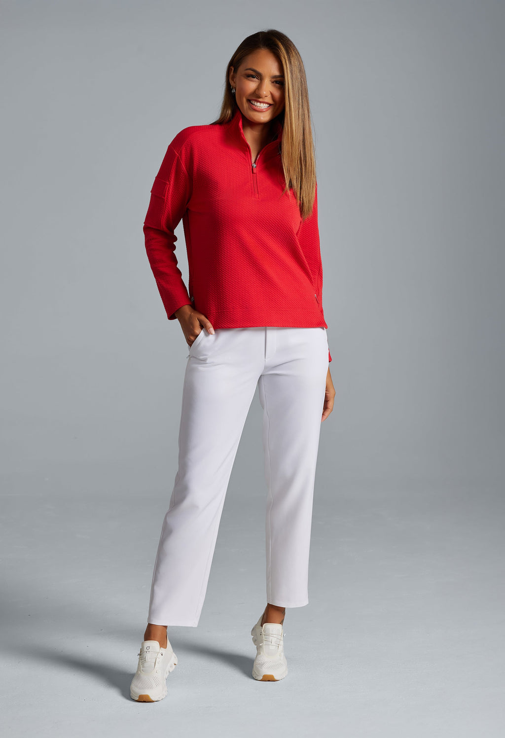 Solid Popcorn Stitch 1/4 Zip Pullover - 42000